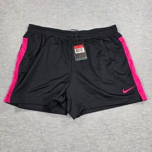 Nike Womens Dri-FIT Soccer Shorts Black Pink Stripe 707347-012 Size Large New
